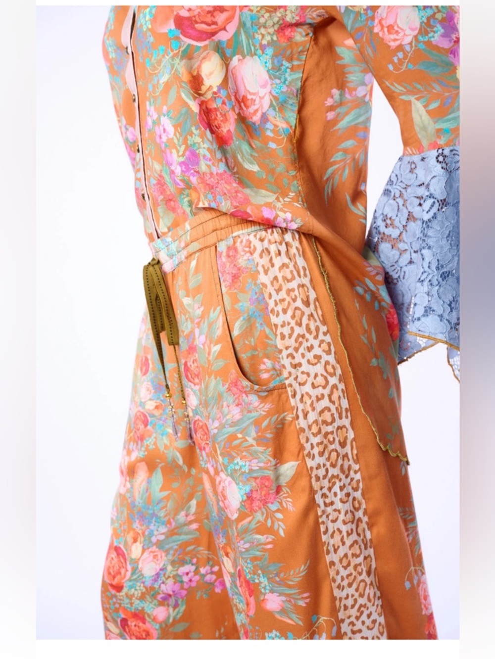 Floral Wide-Leg Drawstring Pants in Orange - Picture 3 of 6